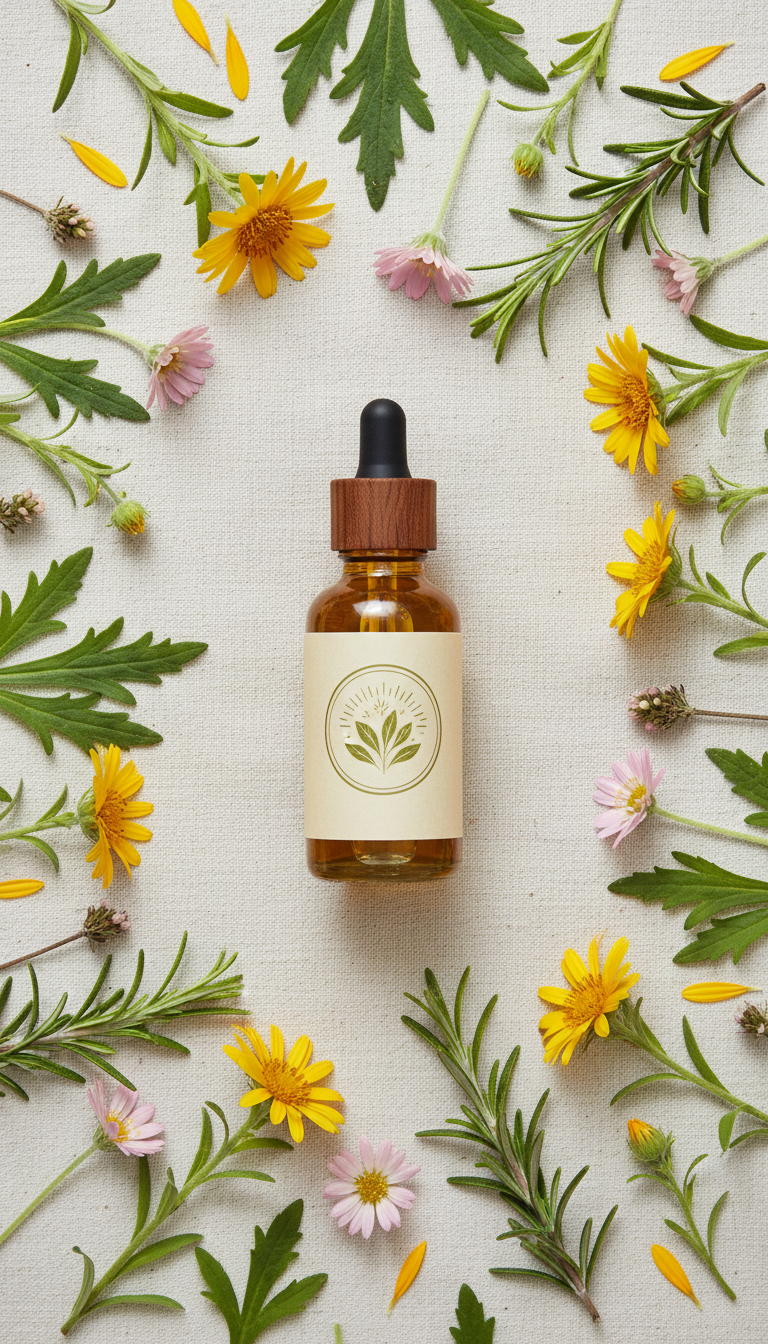 Herbal pain relief oil dropper bottle